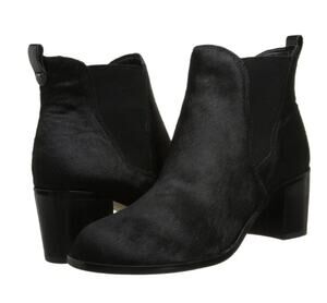 Sam Edelman Justin Chelsea Ankle Boots Calf Hair Leather Block Heeled Black